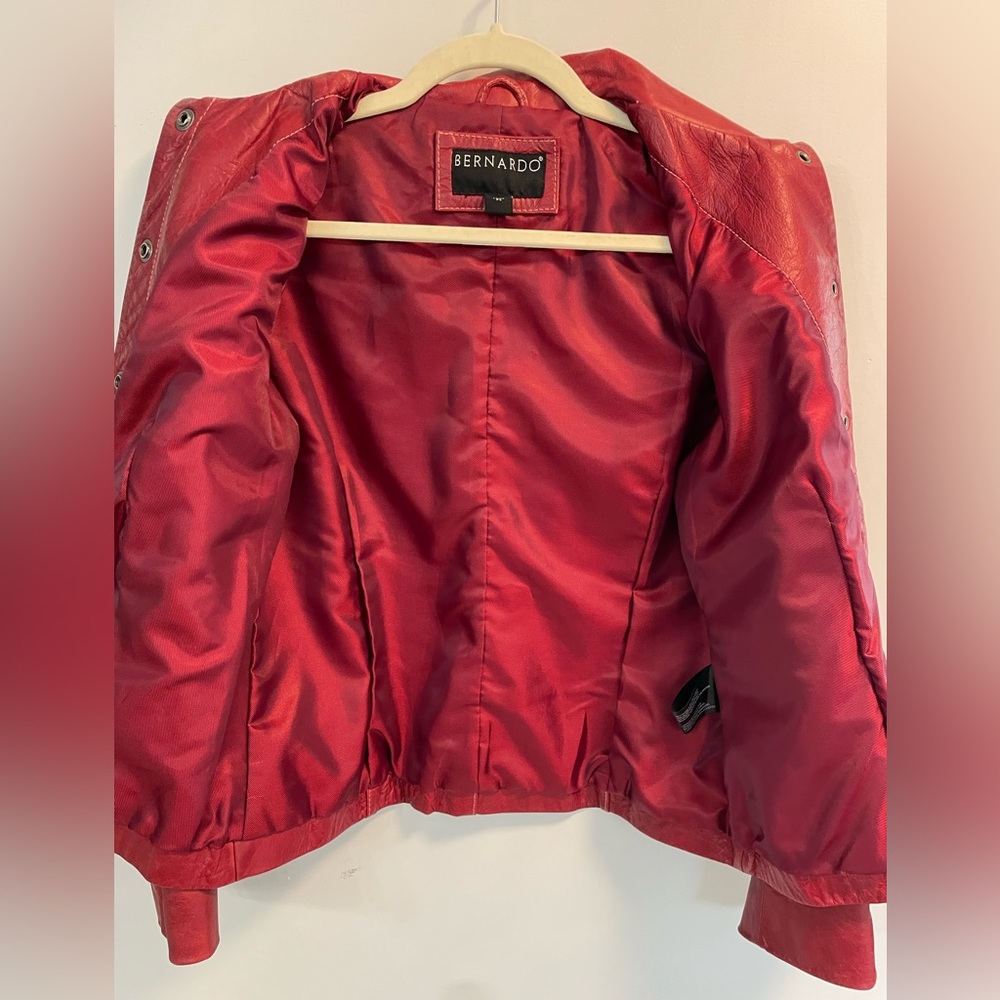 Bernardo, Petite Small, dark red leather jacket snap closure lined lightweight - Picture 8 of 9